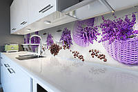 Кухонный фартук ПВХ самоклеющийся Лаванда в лукошке скинали пленка корзинки фиолетовый 600*3000мм