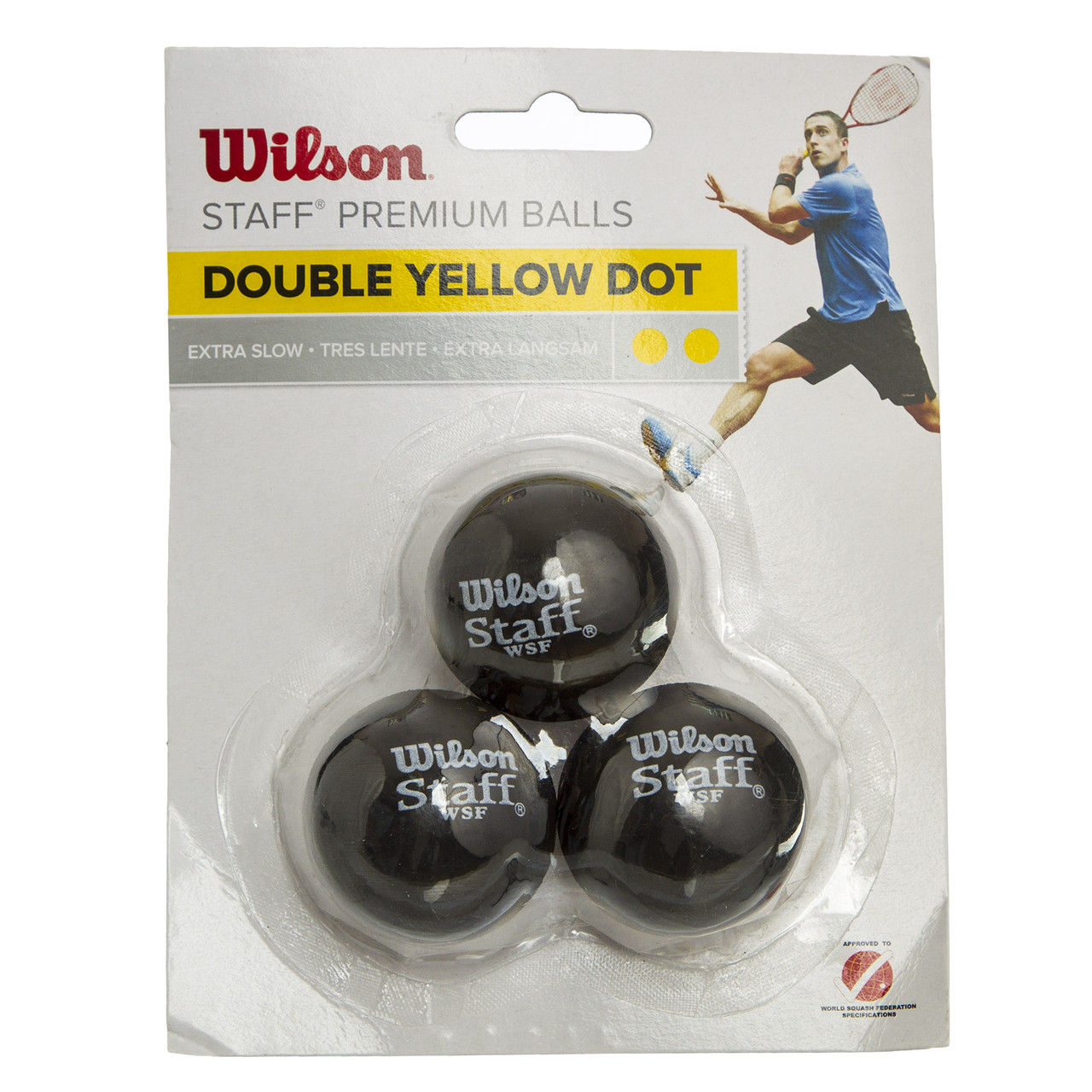Мяч для сквоша WILSON (3шт) (сверхмедленный мяч, 2 желтые точки) WRT618100 - фото 1 - id-p1227706540