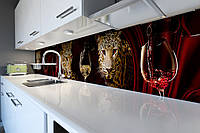 Кухонный фартук ПВХ Леопарды и Вино (скинали для кухни наклейка ПВХ) Абстракция Животные Красный 600*3000 мм