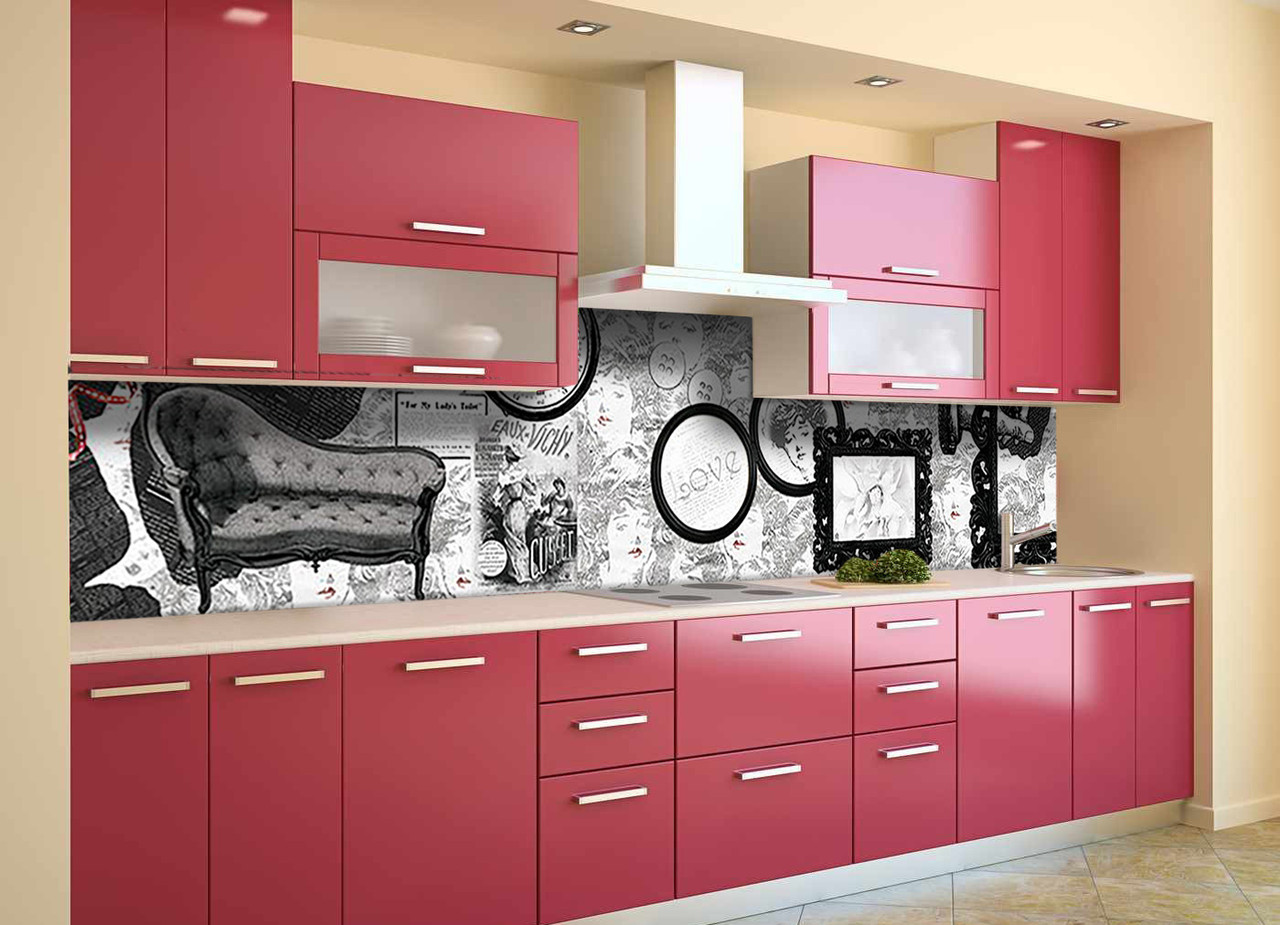 Вініловий кухонний фартух Ретро Чорно-білий скіналі наклейка ПВХ фоторамки Абстракція Сірий 600*2000 мм