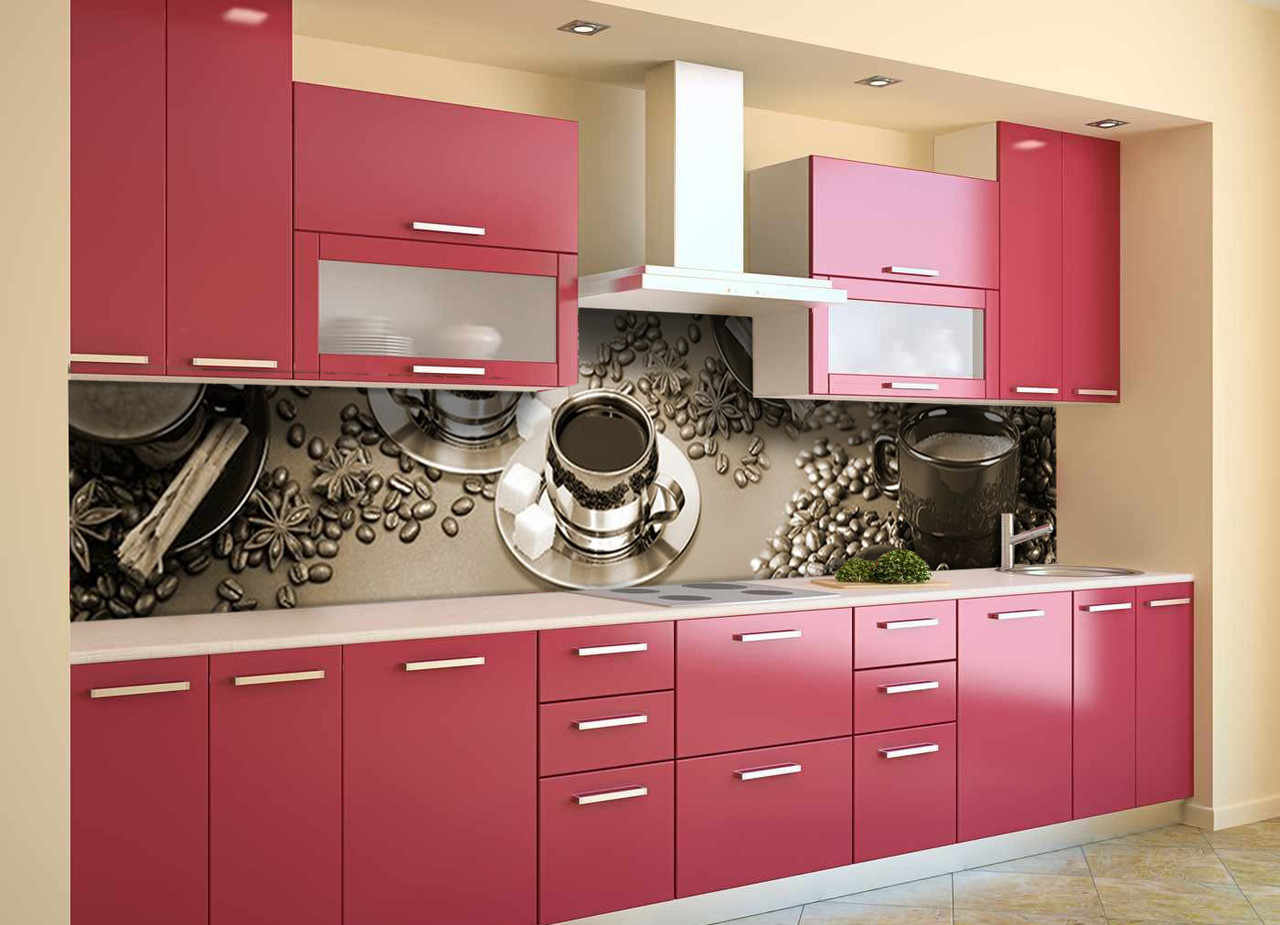 Вініловий кухонний фартух Кава з цукром 02 скіналі наклейка ПВХ зерна чашка Напої Сірий 600*2000 мм