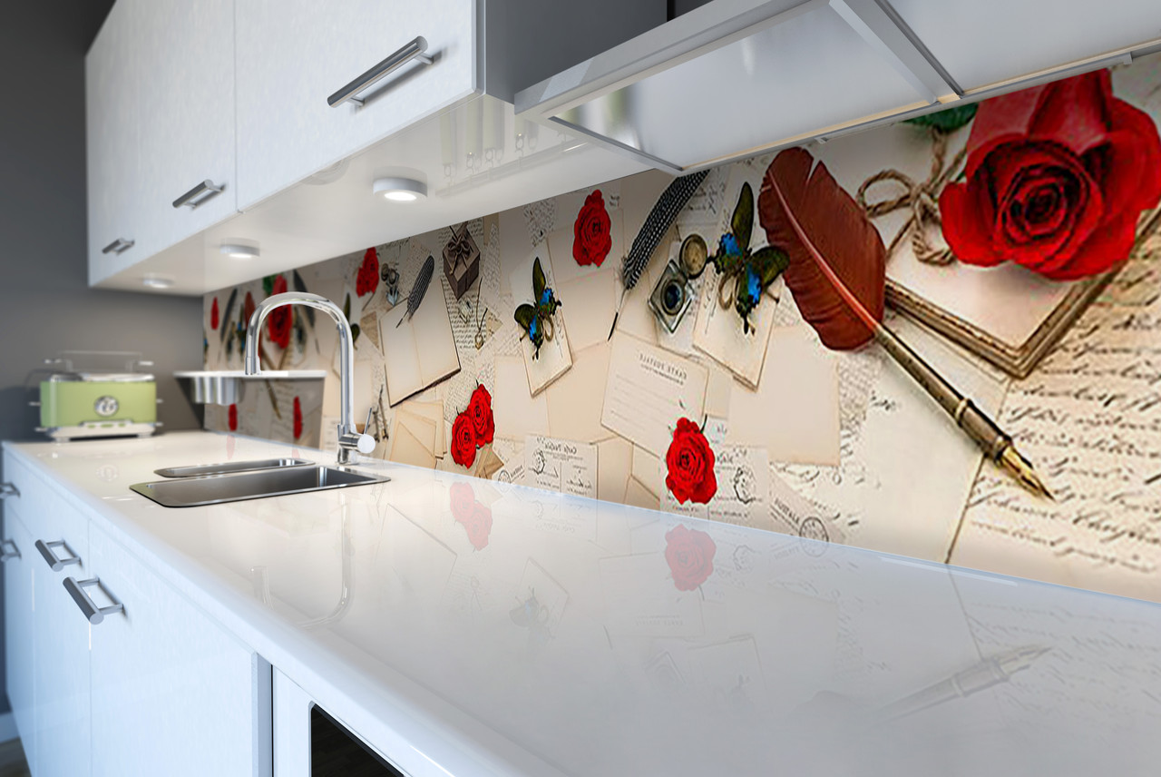 Вініловий кухонний фартух Романтичний Лист скіналі наклейка ПВХ Вінтаж Абстракція Бежевий 600*2000 мм