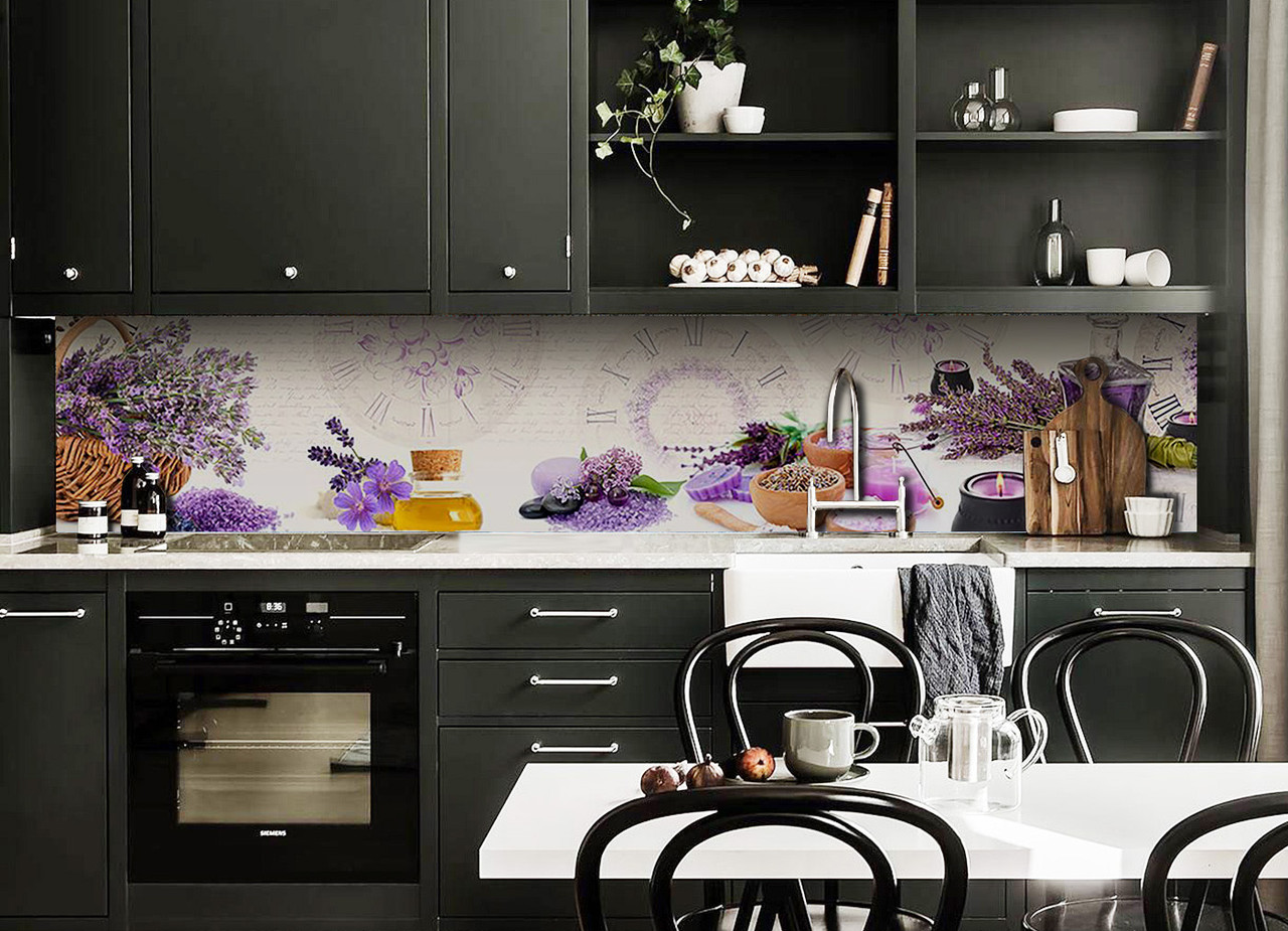 Вініловий кухонний фартух Лаванда Арома скіналі наклейка ПВХ Прованс лавандове асорті Фіолетовий 600*2000 мм, фото 1