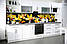 Вініловий кухонний фартух Жовті Орхідеї на чорних каменях (скіналі для кухні наклейка ПВХ) Квіти 600*2000 мм, фото 5