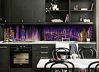 Виниловый кухонный фартук Музыкальный фонтан скинали для кухни наклейка ПВХ свет вода фиолетовый 650*2500 мм