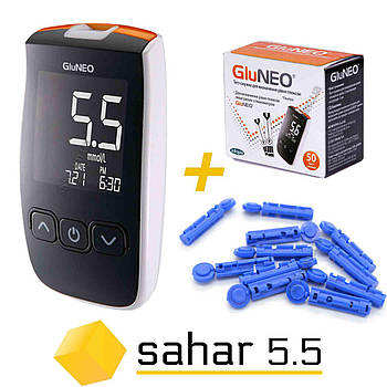 Глюкометр ГлюНео - GluNEO, стартовий набір 75 смужок і 75 ланцетів