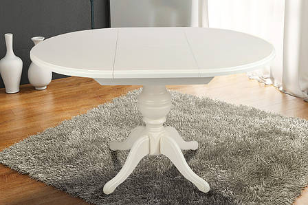 Стіл обідній круглий розкладний на одній ніжці Гермес Мікс меблі, колір білий / ваніль, фото 2
