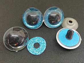 Око Акрилові для іграшок із глітерною кольоровою підкладкою та пластиковим кріпленням 24 мм Колір блакитний