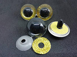 Око Акрилові для іграшок із глітерною кольоровою підкладкою та пластиковим кріпленням 30 мм Колір золото