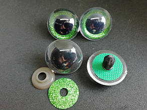 Око Акрилові для іграшок із глітерною кольоровою підкладкою та пластиковим кріпленням 30 мм Колір зелений