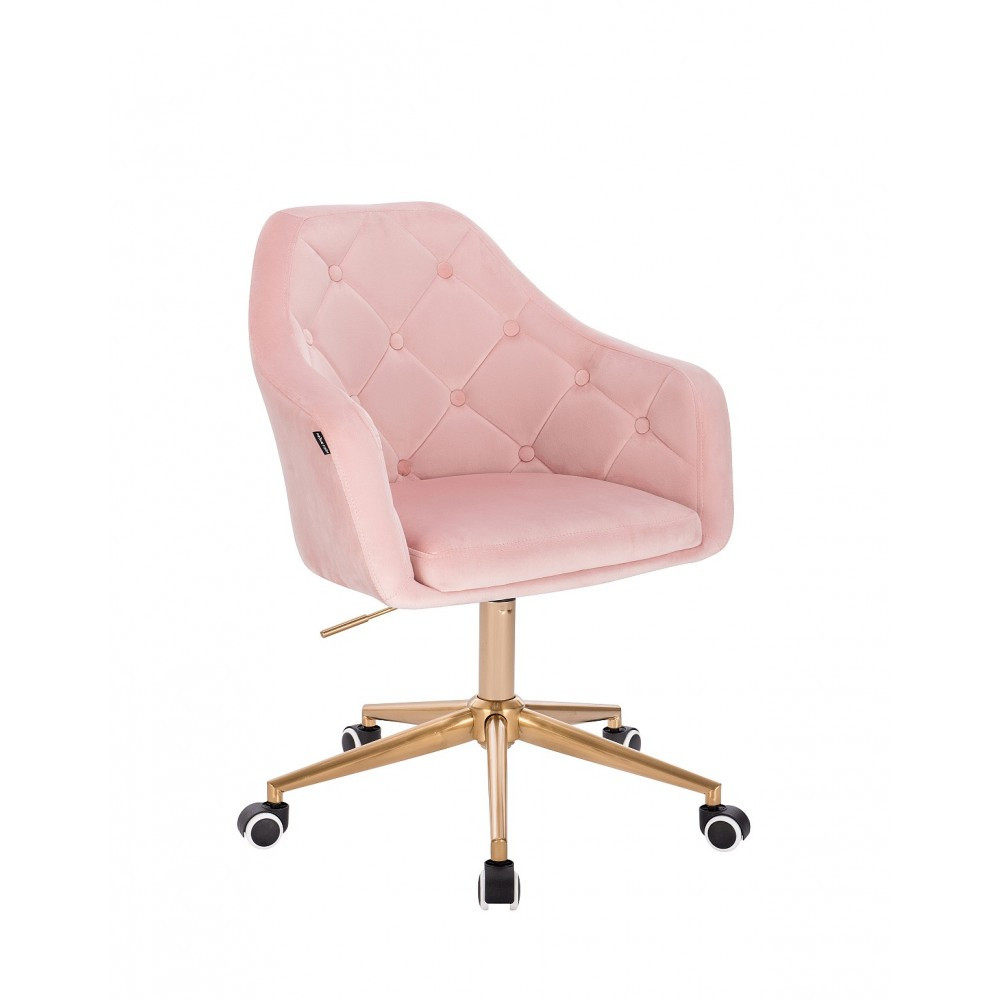 Перукарське крісло на пневматиці Hrove Form HR831K рожевий велюр золота основа