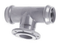 Трійник НПВХ d 90х90х90/90°, напорний, розтруб/фланець/розтруб, з чавунним фланцем