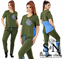 Річний стильний жіночий брючний прогулянковий костюм двійка: футболка + штани (р.60-62). Арт-2260/42