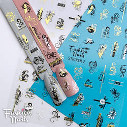 Стікер для нігтів STICKER 2 Fashion Nails Вензелі Візерунки Мережива розм.9*12 см - Самоклеючі наклейки на нігті