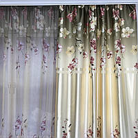 Штори з принтом квітами для будинку кімнати кухні, щільні атласні штори для залу спальні Оливкові (SHT-157-1), фото 7
