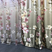 Штори з принтом квітами для будинку кімнати кухні, щільні атласні штори для залу спальні Оливкові (SHT-157-1), фото 5