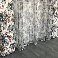 Сучасні красиві атласні штори з квітковим малюноком у стилі прованс, готовий комплект штори та тюль, фото 5