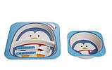 Набір дитячої посуди з бамбука Stenson MH-2770-22 пінгвін 2,5 предметів, фото 3