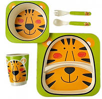 Набір дитячої посуди з бамбука Stenson MH-2770-25 "тигр", 5 предметів.