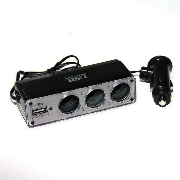 Розгалужувач прикурювача (трійник) WF-0120 з USB, фото 1