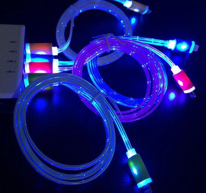 Світиться Кабель IPhone 5 6 7 USB Шнур Зарядки Плоский