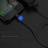 Магнітний кабель 3 в 1 (Lightning, Micro USB, Type-C) тканинний круглий 360 чорний, фото 6