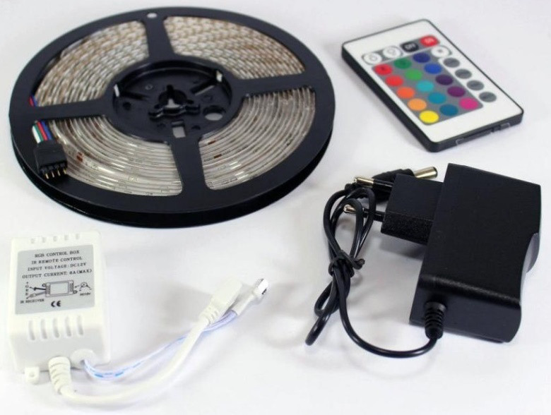 Світлодіодна стрічка RGB 3528 LED 5 метрів + Контролер + Адаптер + Пульт ДК
