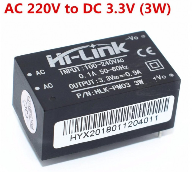 Перетворювач напруги компактний AC-DC 220В-3.3 В 0.9 А HLK-PM03
