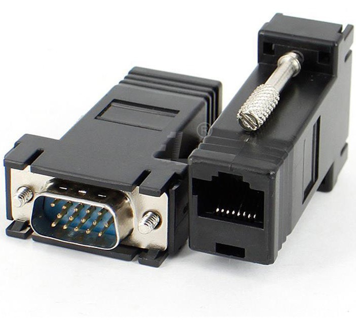 Перехідник з VGA на Lan RJ45 (тато) Подовжувач Відеокабелю по крученій Парі, фото 1