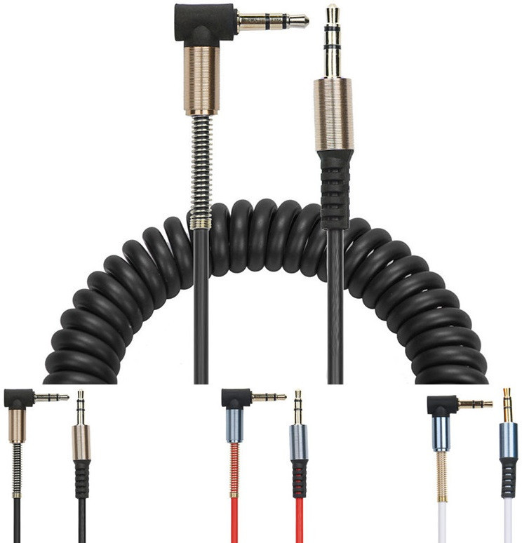 Кабель Аудіо AUX 3.5 jack 1.5 м (кут 90°) Пружина Шнур Стерео, фото 1