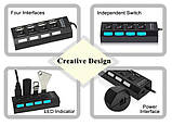 USB 2.0 HUB 4 порти, ХАБ з кнопками та LED/розгалужувач/концентратор, фото 3