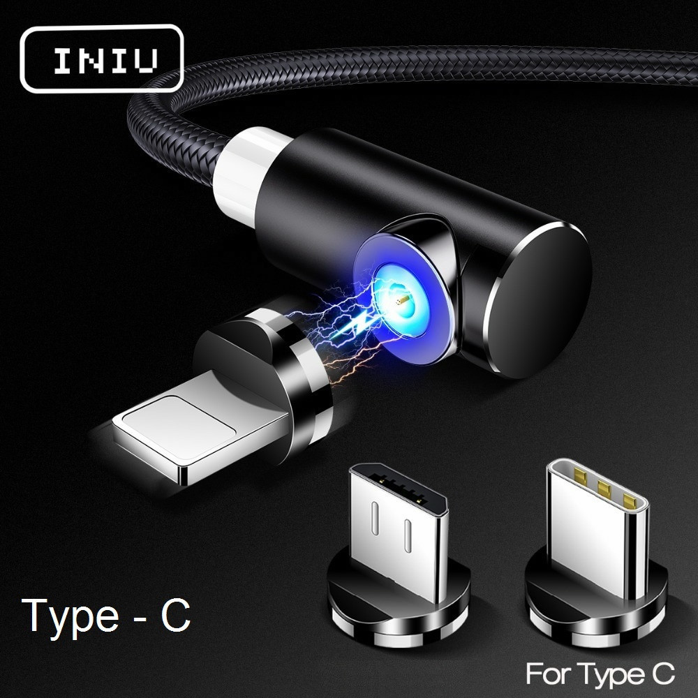 Магнітний Кабель INIU Type-C USB 2.4 A Кутовий 90 градусів 360 об. для заряджання на Неодимових Магнітних Засувках