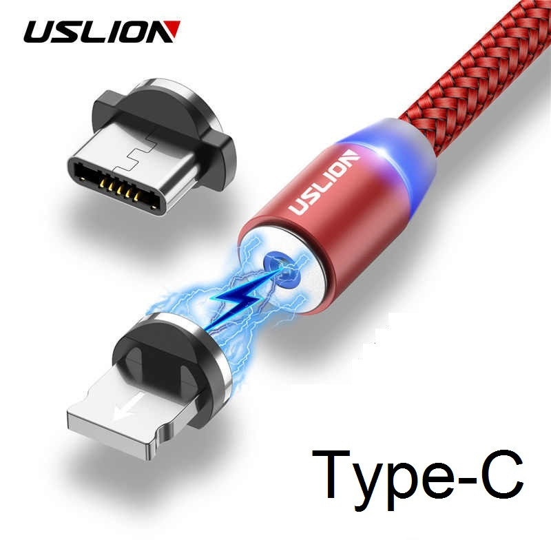 Магнітний Кабель USLION Type-C USB 2A Шнур з Підсвіткою Посилений Круглий, фото 1