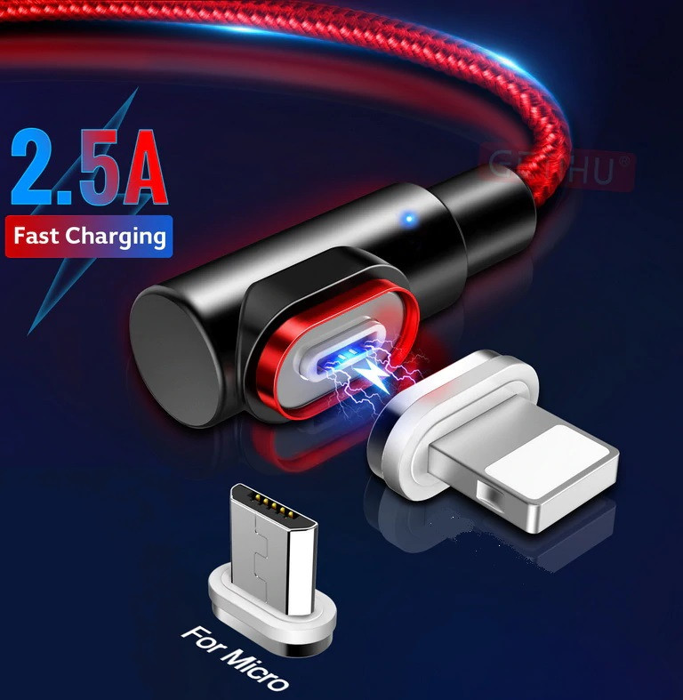 Кабель GETIHU 2.5A USB 3.0 Магнітний Шнур для швидкого Заряджання MicroUSB Кутовий 90 градусів