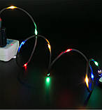 Магнітний Кабель USLION USB MicroUSB 2.4A Шнур LED Підсвіткою Посилений Круглий Кутовий 90 градусів 360 об., фото 3