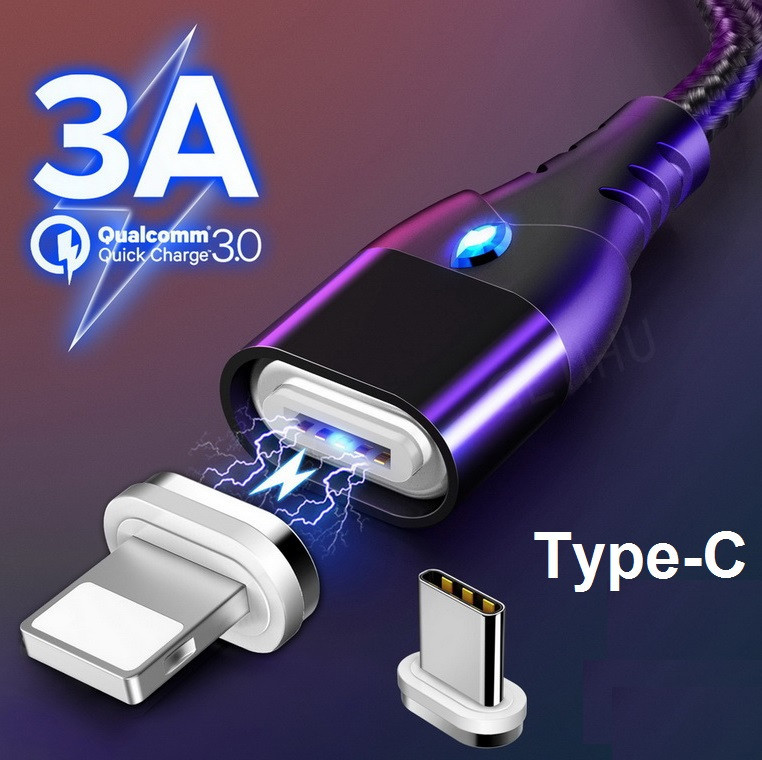 2 Метра Кабель iONCT 3A USB 3.0 Type-C Магнітний Шнур для швидкого Заряджання, фото 1