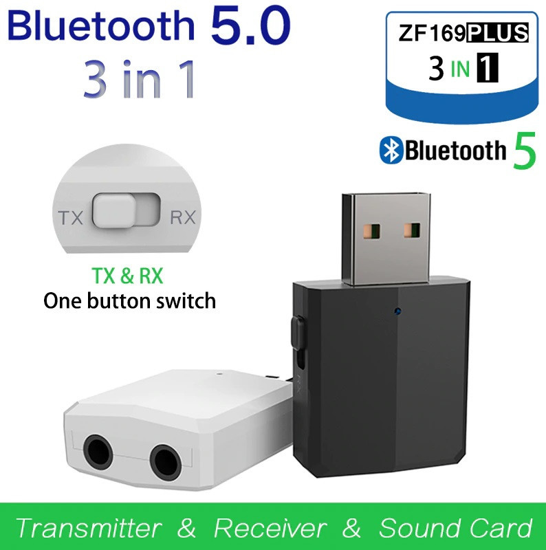 3 в 1 Bluetooth V5.0 ZF-169 Plus Передавач і Приймач (Transmitter+Receiver) Адаптер Аудіо Стерео