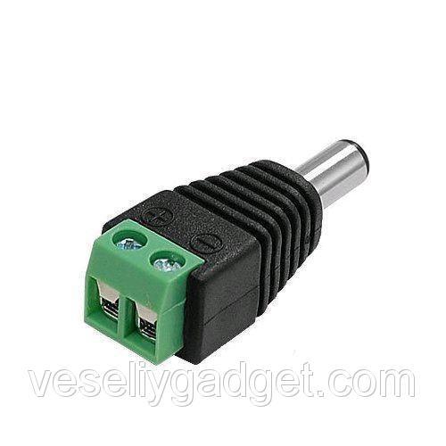 Перехідник клемники — 5.5x2.1 мм штекер тато, CCTV, фото 1