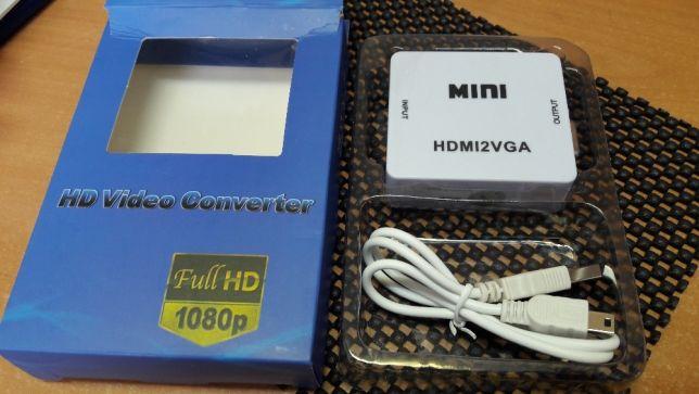 Конвертер перехідник HDMI->VGA USB живлення+звук HDMI2VGA T2 т2 ps3 ps4