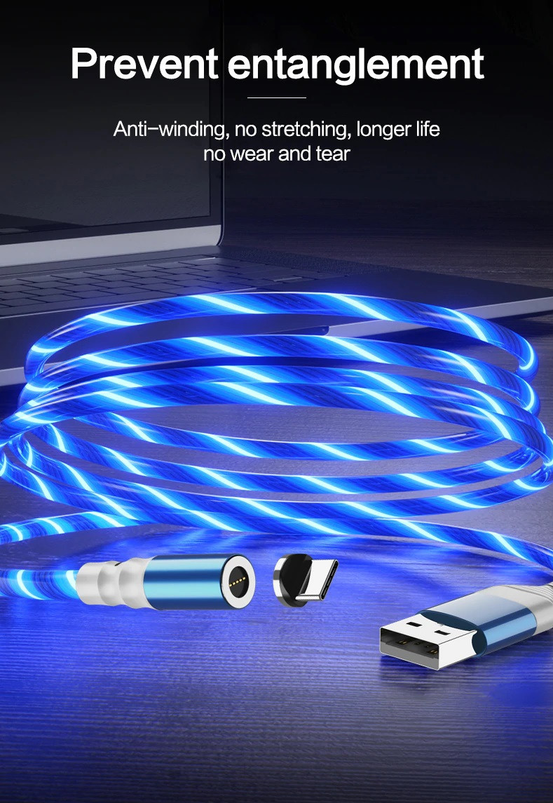 Магнитный Кабель Светящийся Micro USB 3A Шнур с Подсветкой Зарядка и Передача Данных - фото 3 - id-p1228018176