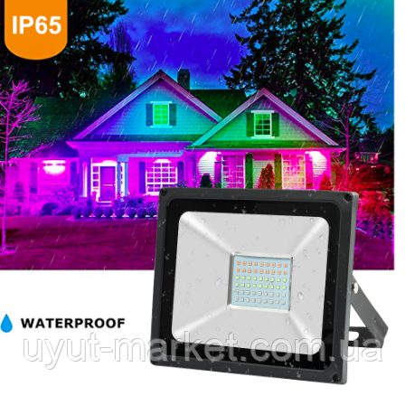 Прожектор світлодіодний 100 Вт RGB кольоровий, з пультом LMP76-100, фото 1