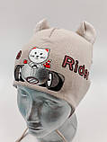 бавовняна шапочка дитяча для хлопчика "Little rider", із зав'язками, ОПТ, фото 2