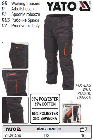 Штани робочі YATO розмір L-XL 65%/35% поліестер/бавовна YT-80404