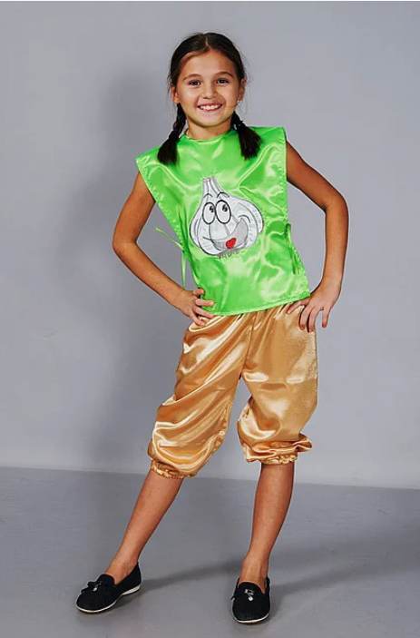 Костюм часнику на свято врожаю карнавальний з атласу на 3-8 років, фото 1