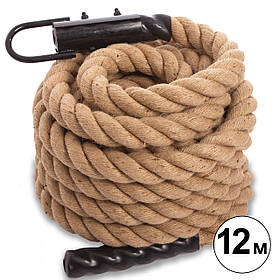 Канат спортивний для лазіння з кріпленням COMBAT BATTLE ROPE FI-0910-12 (сизаль, ручки:вініл, l-12м,d-5см)