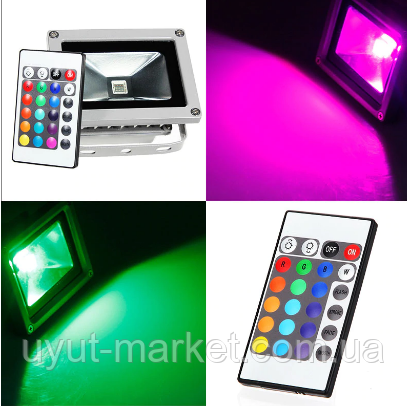 Светодиодный прожектор 10Вт 500Лм RGB цветной, с пультом - фото 4 - id-p612566545