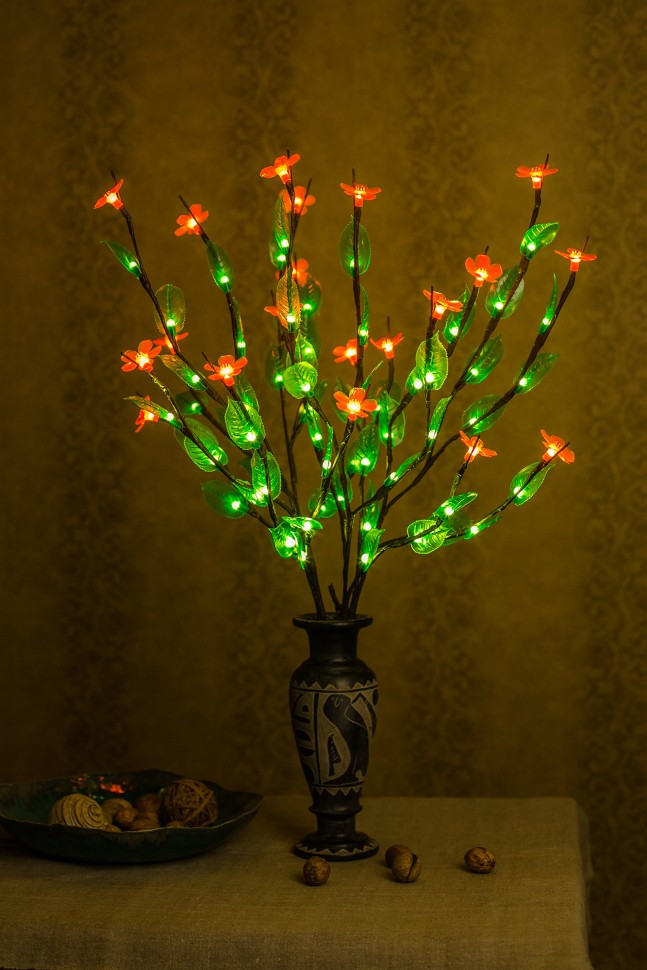 Світлодіодні гілки дерева ( зелений лист+ Рожевий маленький квітка ), фото 1