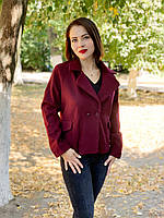 Женское пальто - жакет на подкладе , арт 826, цвет марсала / бордового цвета