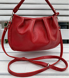 672 Натуральна шкіра, червона сумка жіноча через плече жіноча шкіряна сумка червона м'яка
