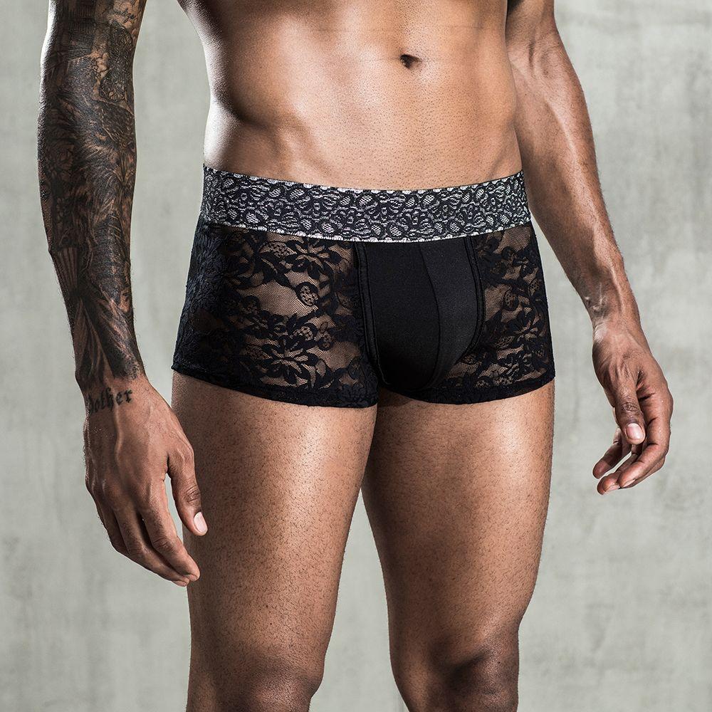 Чоловічі мереживні труси боксери, One Size Black  18+